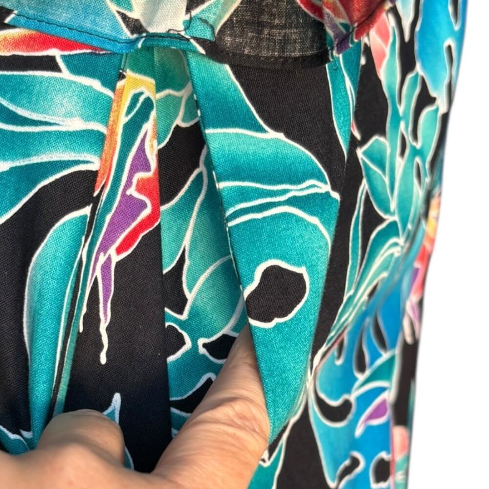 Hilo Hattie Hawaiian Dress Teal Tropical Leaf Cotton Ruffle Off Shoulder Muumuu - Picture 7 of 12